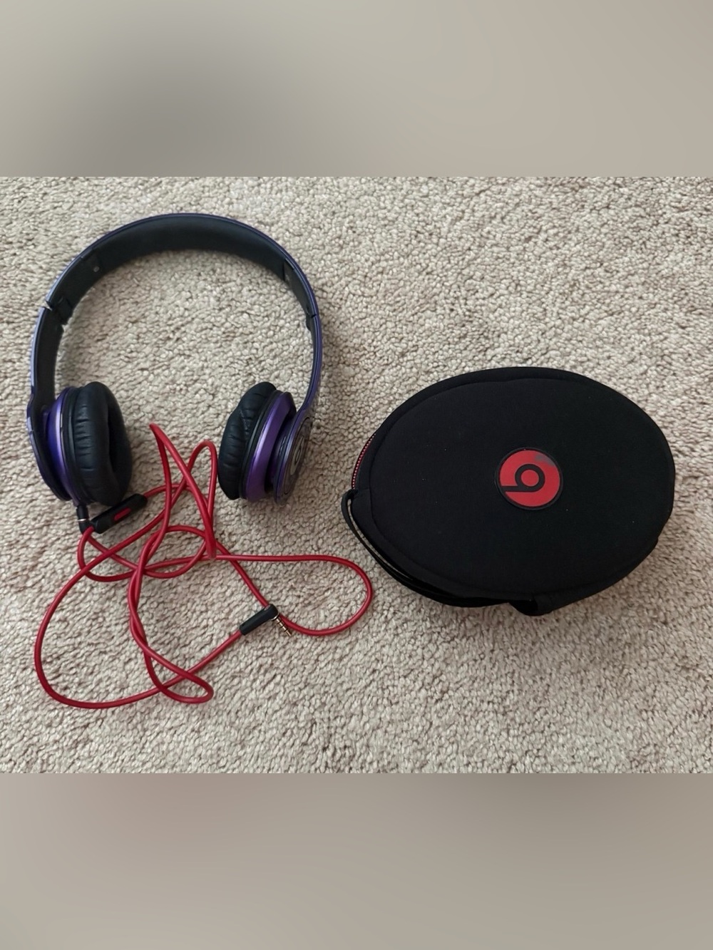 Beats By Dr Dre Headphones with Carry Case - Purple and Red